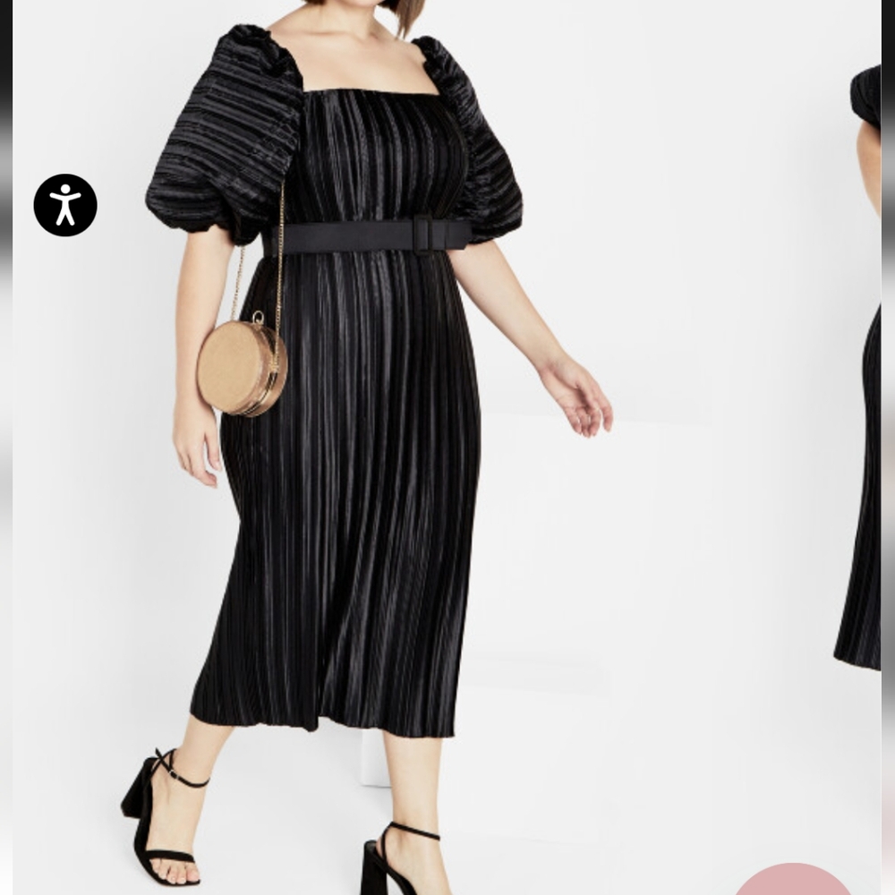 Elegant Black Dress with Puff Sleeves